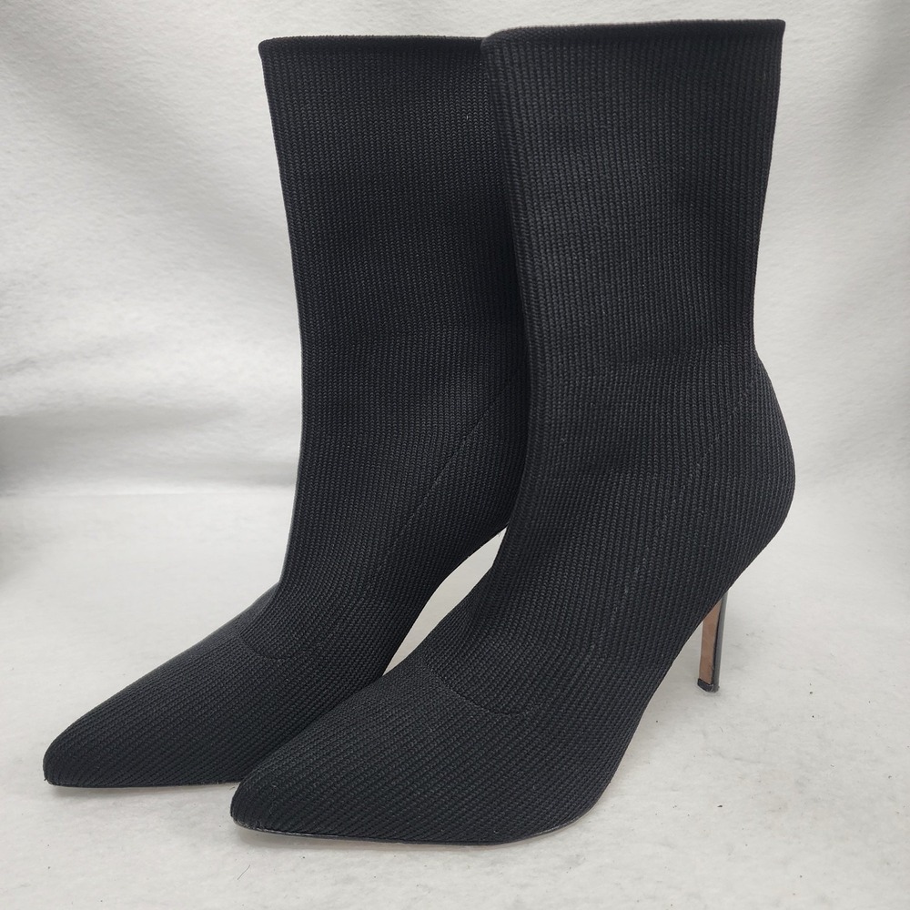 Veronica Beard Womens 7 M Sock Boot Black Ribbed Knit Pointed Toe Stiletto Heel